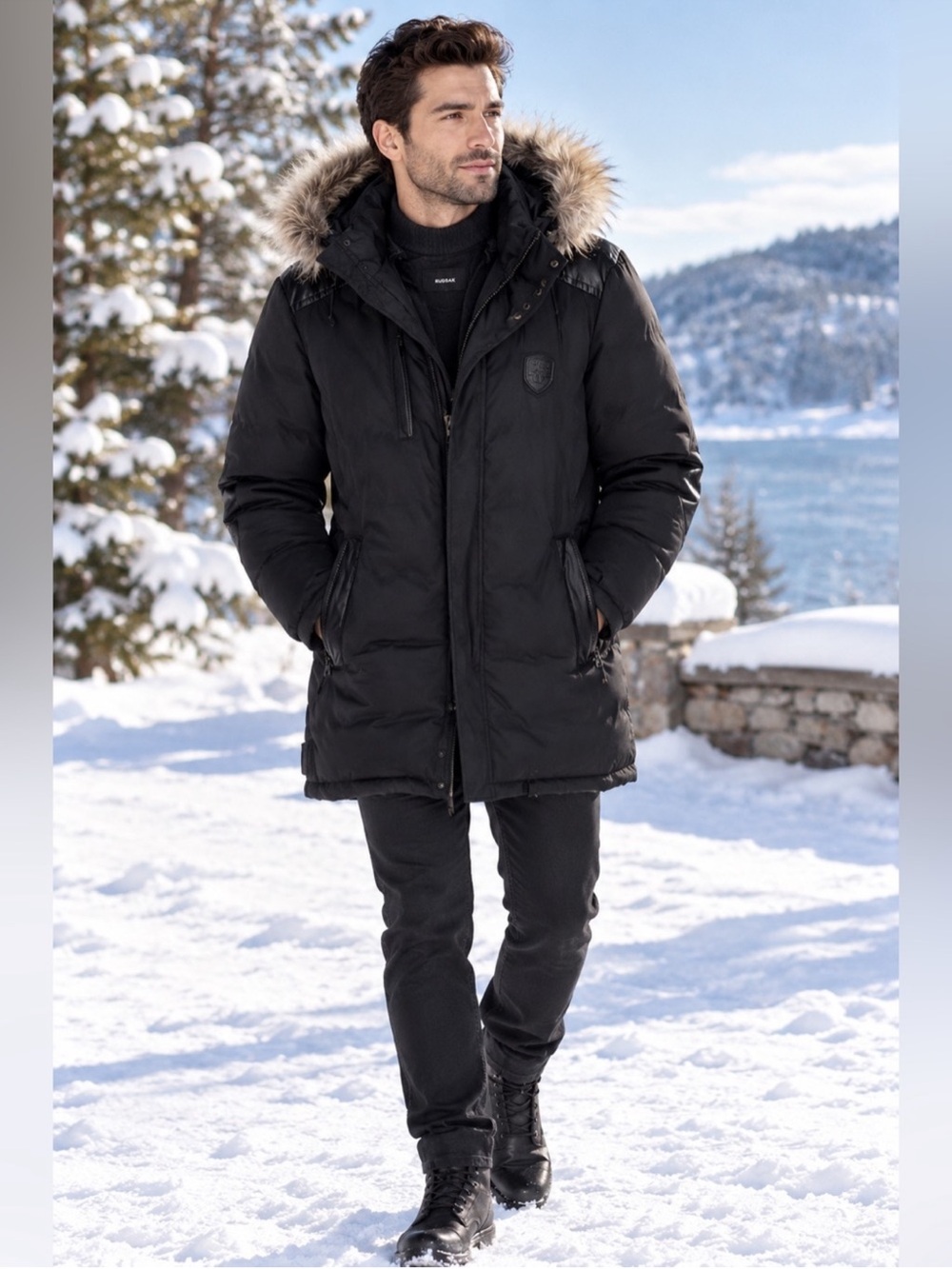 RUDSAK Black Fur-Trim Puffer Parka